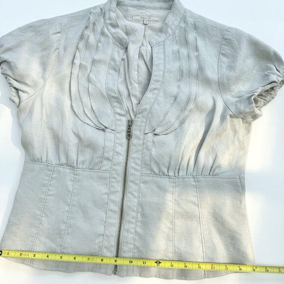 RW & CO Women’s Vintage Grey Jacket Short Sleeve Ruffled Collar 100% Ramie Large - Picture 7 of 15